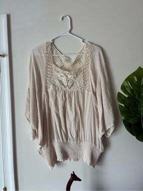 My Beloved Cream Lace-Trim Tunic Top